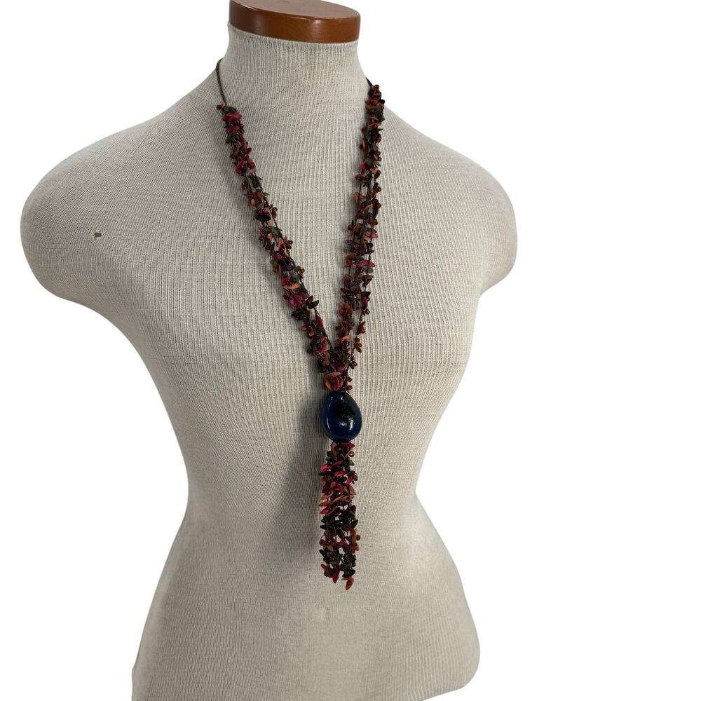 Vintage hippie seed multi layer long statement necklace